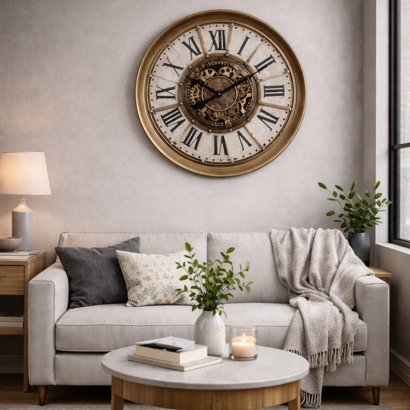 Skeletal Metal Wall Clock Large Charcoal Grey Open Back Gears