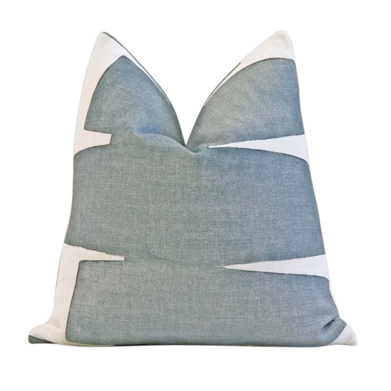 Slate Blue Throw Pillow with Stacked Block Pattern.