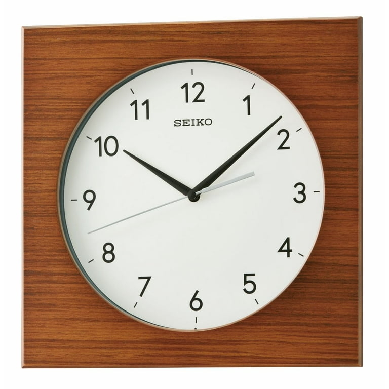 Sleek Square Wall Clock, Dark Wood Frame with Rounded Corners