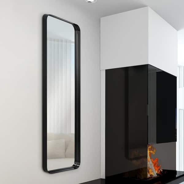 Slim Rectangular Wall Mirror with Brushed Black Stainless Steel Frame