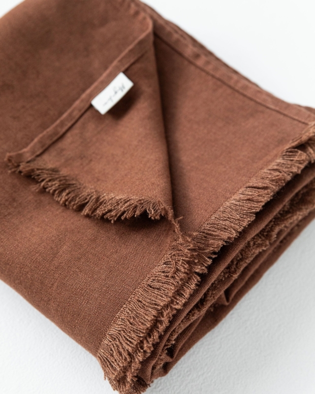 Slubby Linen Throw Blanket Chocolate Brown Heavyweight Organic Decor