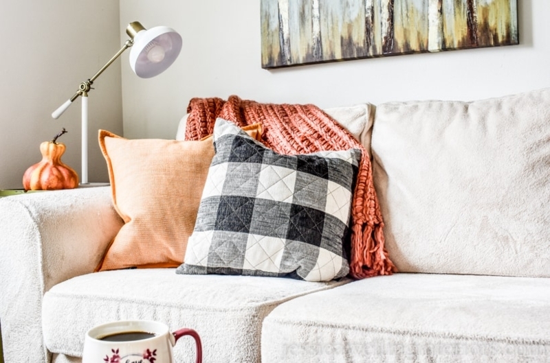 Sofa Burnt Orange Accents Layered Textiles Cable Knit Throw Cozy Autumn