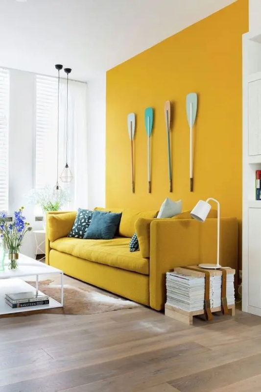 Sofa Yellow Low Profile Contemporary Coastal Living Room