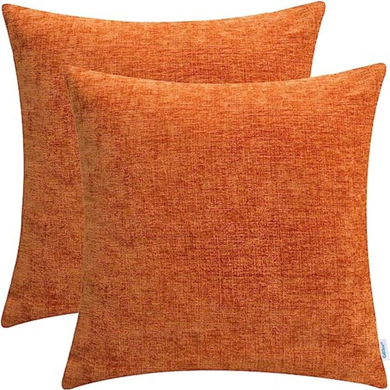 Soft Chenille Throw Pillow Cover Set in Burnt Orange Texture