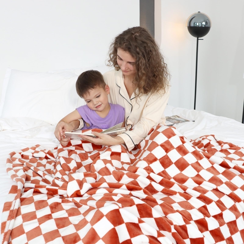 Soft Fleece Throw Blanket, Sage Green Checkerboard Pattern, Modern