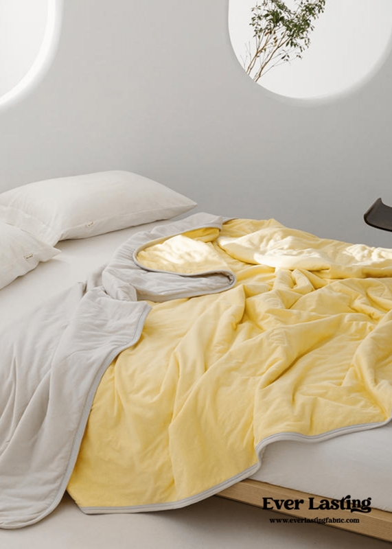 Soft Throw Blanket: Pastel Yellow Duo-Tone Waffle Weave with Tassels.
