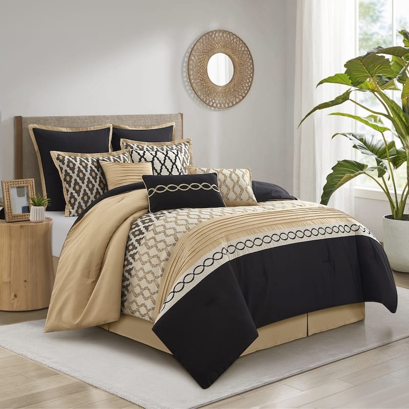Sophisticated Grey Brown Comforter Set Geometric Diamond Pattern