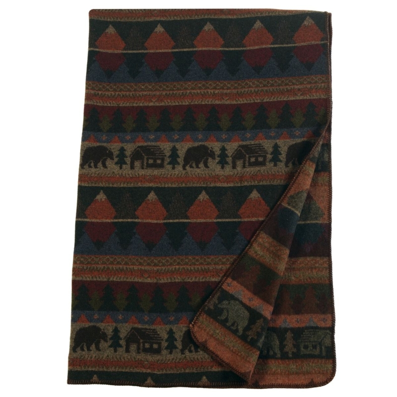 Southwestern Geometric Throw Bear Silhouettes Red Black Rustic Cabin