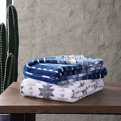 Southwestern Ikat Pattern Throw, Earth Tones, Fringed Edges, Rustic