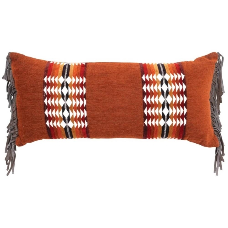 Southwestern Lumbar Pillow with Oblong Shape and Fringed Edges