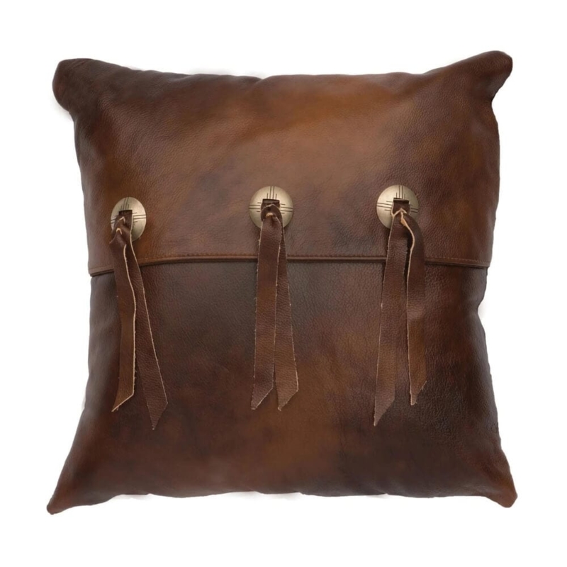 Southwestern Style Accent Pillow with Decorative Concho and Fringed Edges