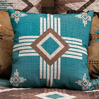 Southwestern Style Turquoise Accent Pillow with Woven Geometric Pattern