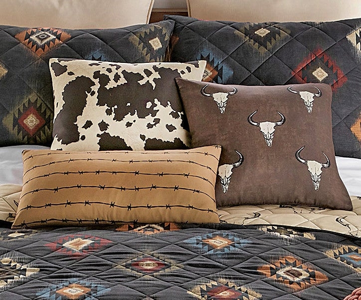 Southwestern Throw Pillow Set with Fringe Trim and Turquoise Accents