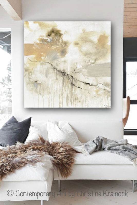 Square Abstract Wall Art: Oversized Marbled Canvas with Gold