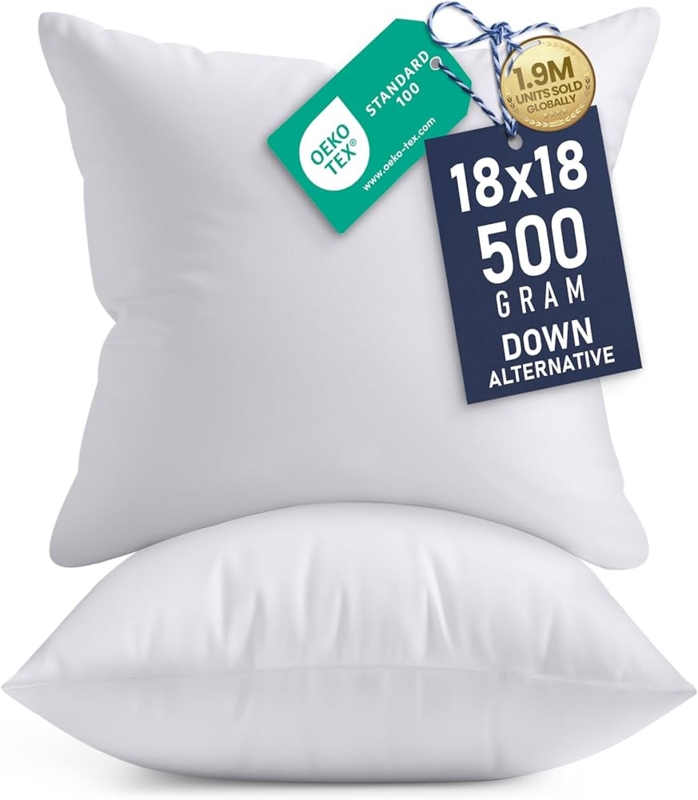 Square Pillow Inserts Set with Piped Edges, Overstuffed