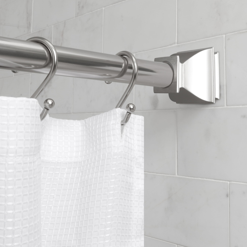 Square Shower Tension Rod Brushed Nickel Finish Contemporary No-Drill