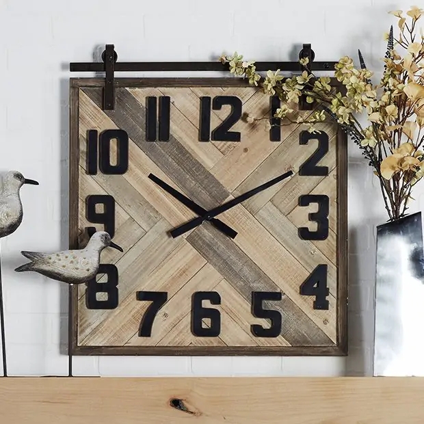 Square Silhouette Wall Clock with Whitewashed Farmhouse Wood Frame