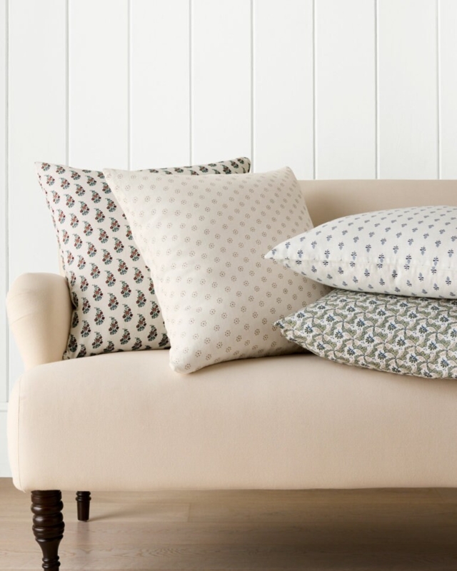 Square Throw Pillow Abstract Block Print Cream Charcoal Linen Like
