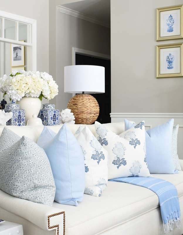 Square Throw Pillow: Chambray Blue Linen-Like Slubbed Texture