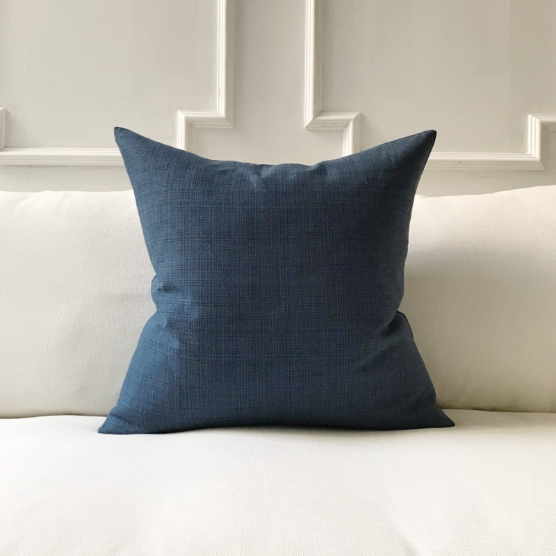 Square Throw Pillow: Denim Blue Coarse Weave, Linen-Like Texture