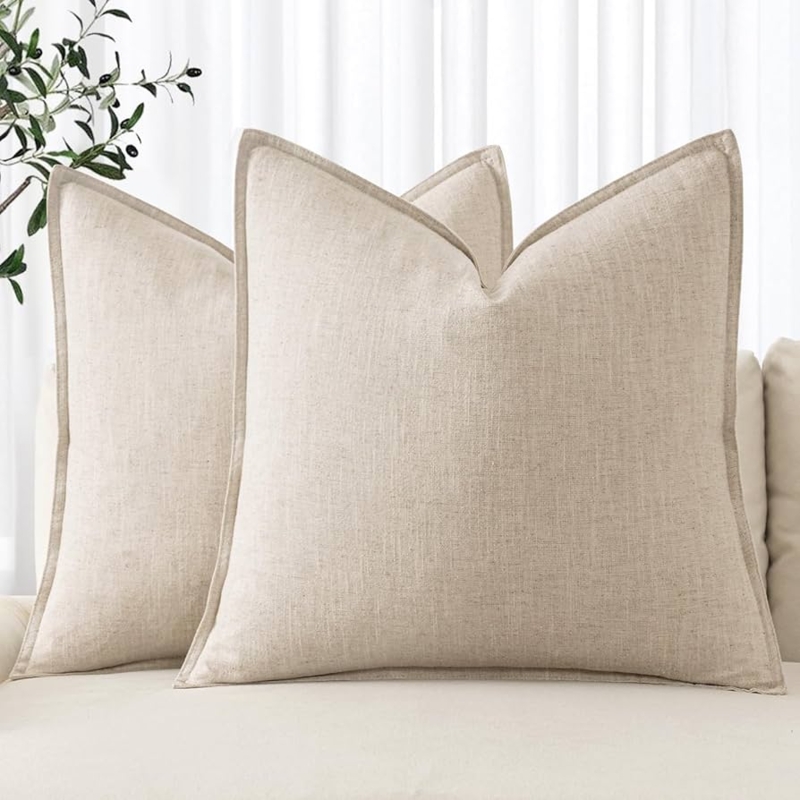 Square Throw Pillow: Frayed Edges & Slub Texture, Linen-Like Fabric