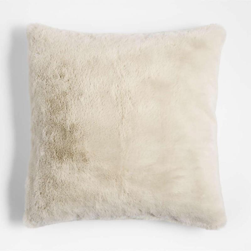 Square Throw Pillow: Shaggy Faux Fur Pile, Travertine Beige