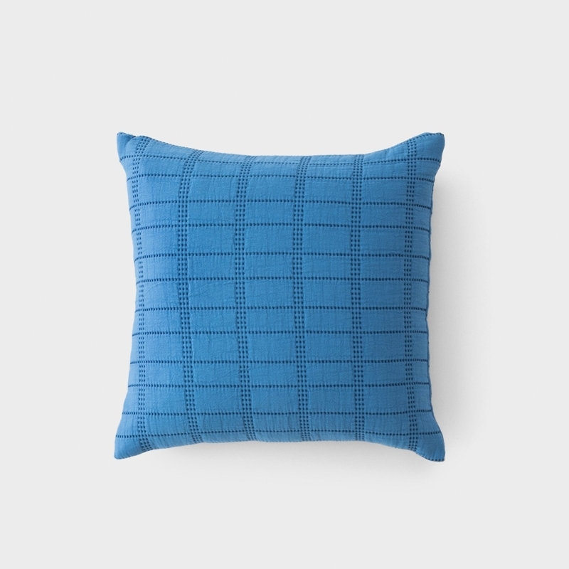 Square Throw Pillow: Warm Ochre Quilted Grid Stitch Linen