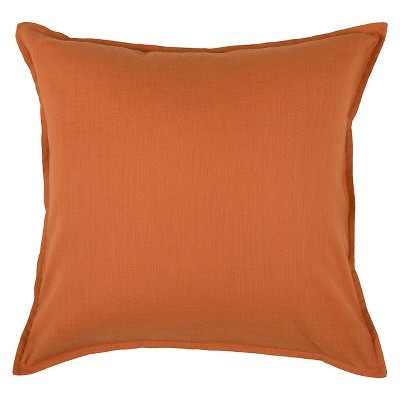Square Throw Pillow with Flanged Edges and Vibrant Orange Woven Fabric