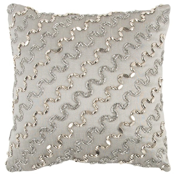 Square Throw Pillow with intricate hand-beaded circular motif and shimmer