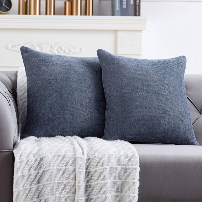 Square Throw Pillows: Blue Grey Rustic Woven Linen-Like Set