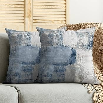 Square Throw Pillows: Navy & Gray Abstract Painting Print Set