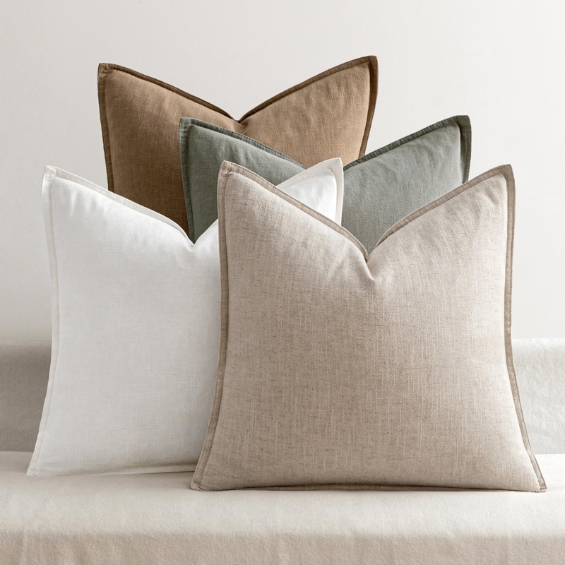 Square Throw Pillows Set of Four Beige Cream Woven Slub Texture Boho