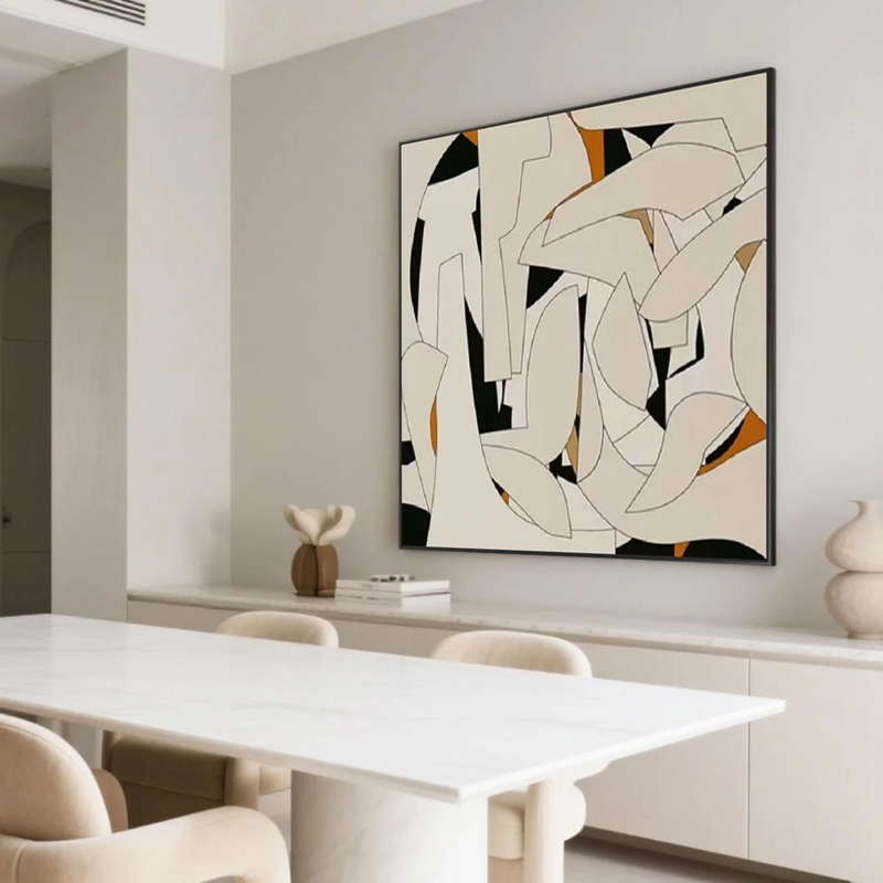 Square Wall Art Canvas: Large Format Mid-Century Geometric Neutral
