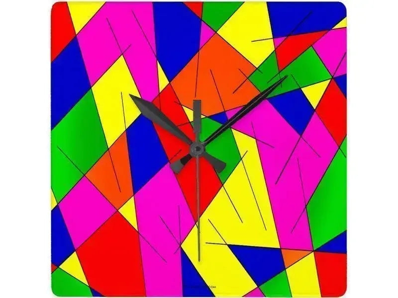 Square Wall Clock Geometric Print Rounded Corners Colorful Art Decor