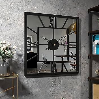 Square Wall Clock Mirrored Frame Crushed Diamond Inlay Glam Decor