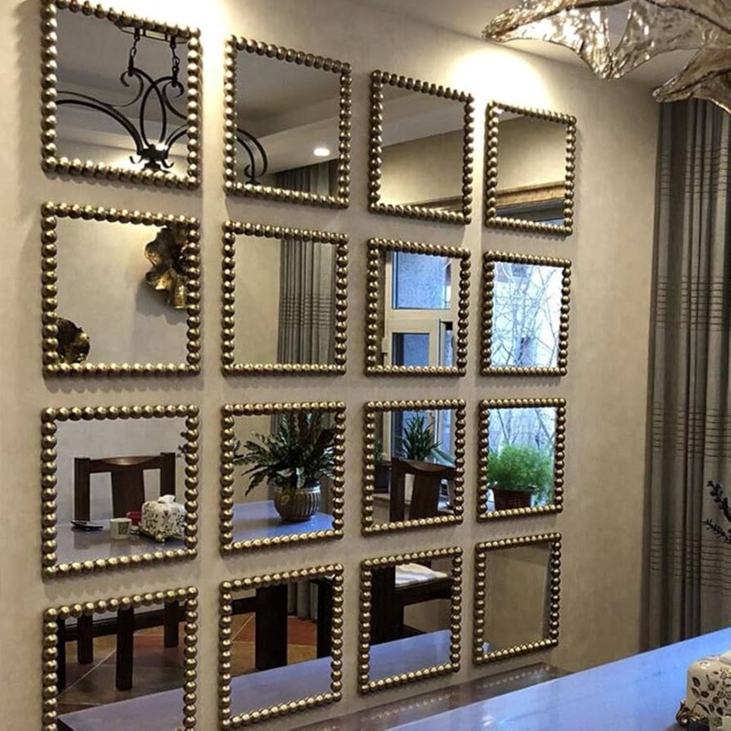 Square Wall Mirror Set 3x3 Grid Layout Modular Design