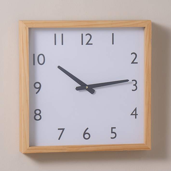Square Wooden Wall Clock with Red Second Hand Accent