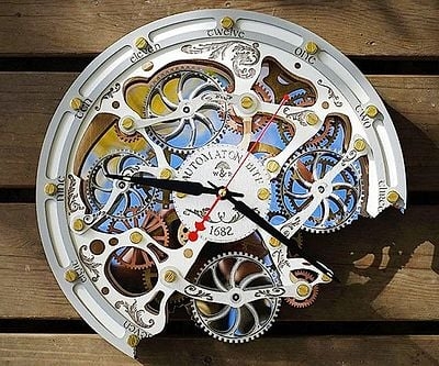 Steampunk Mechanical Wall Clock Skeleton Frame Black Bronze Gears