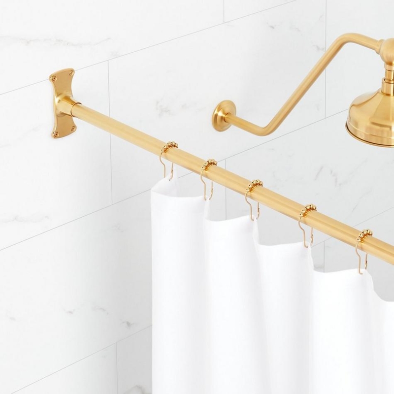 Straight Shower Curtain Rod Brushed Gold Minimalist Bracket Modern
