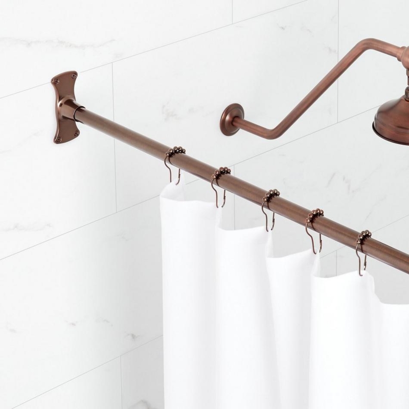 Straight Shower Rod Matte Black Finish with Circular Flange Modern