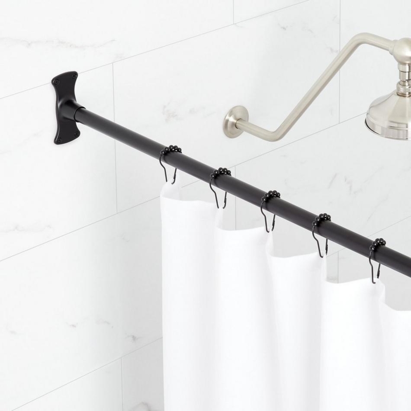 Straight Shower Rod Matte Black Industrial Chic Wall Mounted