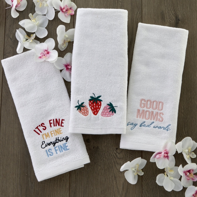 Strawberry Embroidered White Hand Towel for Cottagecore Bathroom