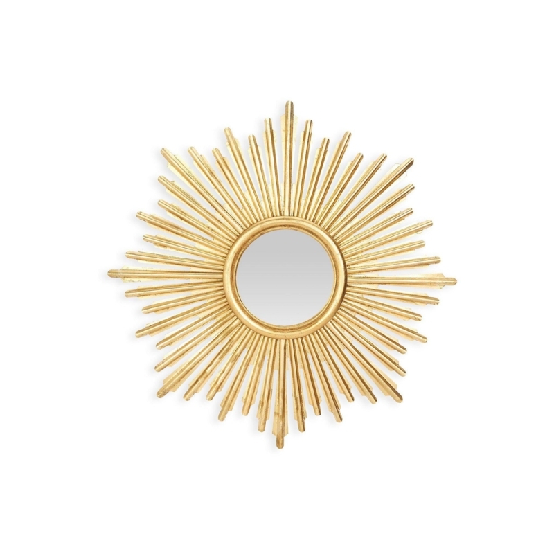 Sunburst Mirror Antique Gold Radiating Spokes Spherical Tips glam