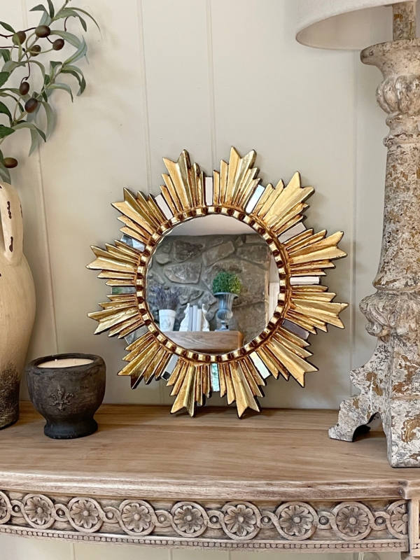 Sunburst Mirror Antiqued Patina Tiered Rays mediterranean style