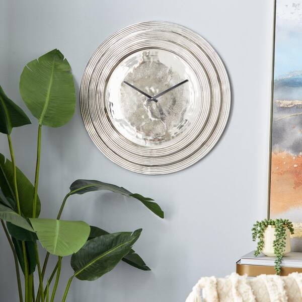 Sunburst Wall Clock Silver Spiked Accents Minimalist Dial
