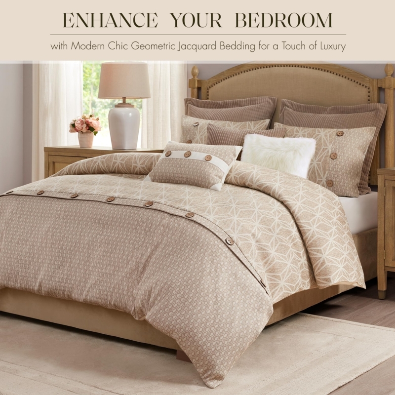Taupe Geometric Jacquard Comforter Set Overfilled Loft Cozy Luxury