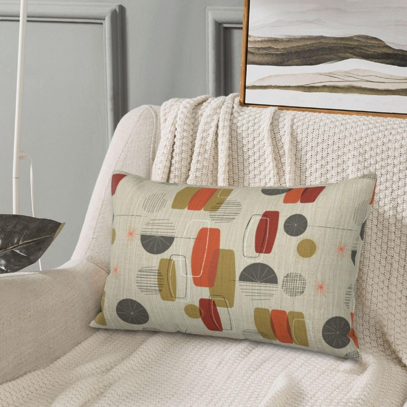 Teal and Orange Lumbar Pillow Cover with Retro Geometric Pattern