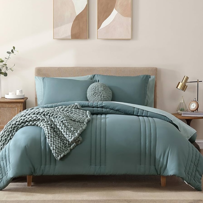 Teal Marble Contrast Comforter Set Modern Box Stitch Bedding