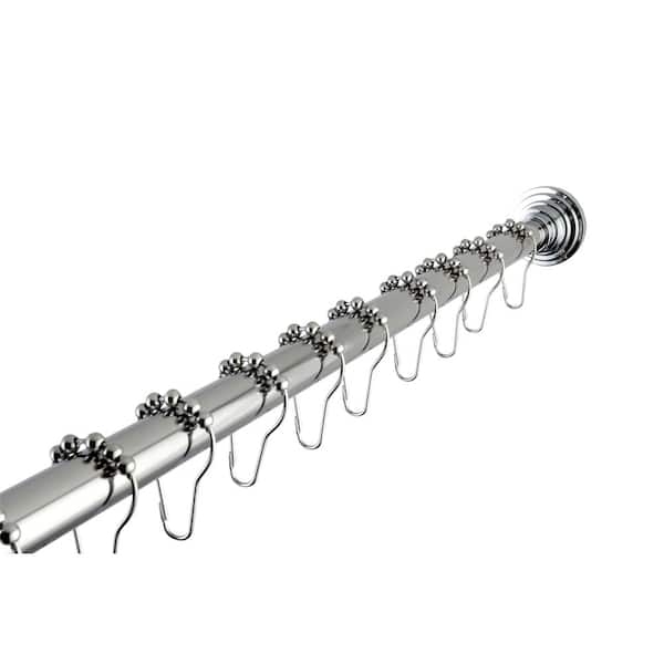 Tension Shower Curtain Rod Polished Chrome with Roller Ball Hooks