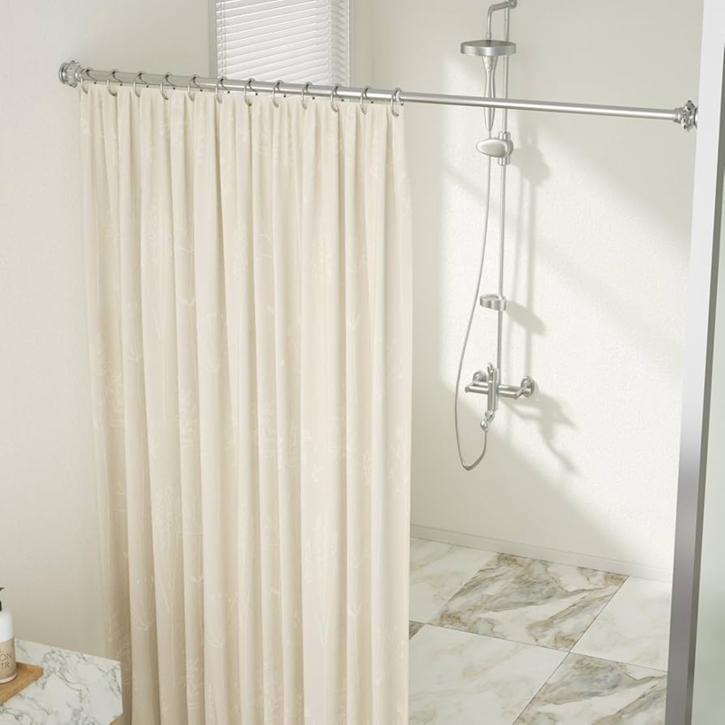 Tension Shower Curtain Rod with Ribbed End Caps, Polished Chrome